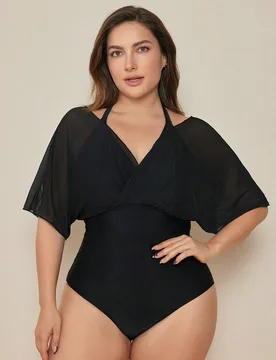 Traje de baño de una pieza con estampado de porcelana azul y blanca de talla grande para el verano 1XL - Shein - FashionsVida