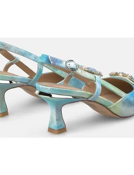 Zapatos de salón de mujer destalonados de piel efecto fantasia con detalle joya - Alma en Pena - FashionsVida