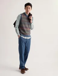 Lambswool Rich Fair Isle V-Neck Knitted Vest Multi male