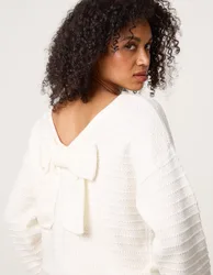 Round Neck Bow Back Detailed Jumper - S/M / IVORY - female