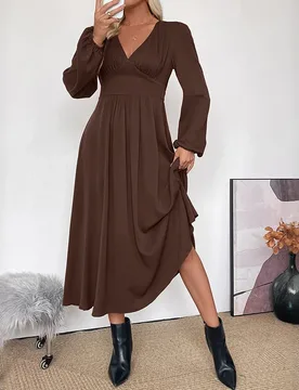Women Summer Brown Dress Female Retro Deep V-neck Bridesmaid Maxi Dress Elegant Ladies Big Swing Waist-cinching Long Skirt - Aliexpress - FashionsVida