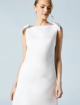 Women's Structured Satin Bow Detail Bridal Mini Dress in Ivory Size: 14 - Ivory - Size: 14 - Coast - FashionsVida