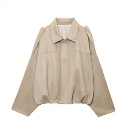 Chaqueta casual holgada de manga larga con un solo botón de ante sintético para mujer, otoño L