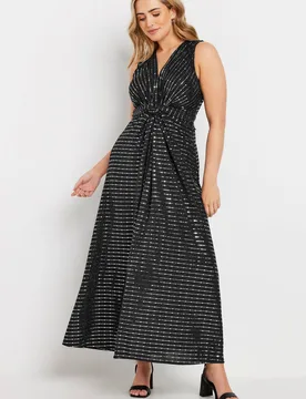 Women's Sequin Twist Front Maxi Dress in Black Size: 20 - Black - Size: 20 - M&Co - FashionsVida