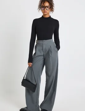 Womens Tall Low Rise Belted Straight Leg Trousers - Charcoal - Size 10 Uk - Boohoo - FashionsVida