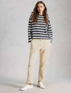 Cord Tapered Ankle Grazer Trousers Natural female - White stuff - FashionsVida