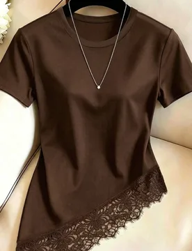 Camiseta de manga corta de cuello redondo de unicolor casual versátil para uso diario para mujer XL - Shein - FashionsVida