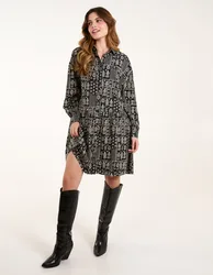 Printed Smock Shirt Dress - M/L / BLACK/WHITE - female