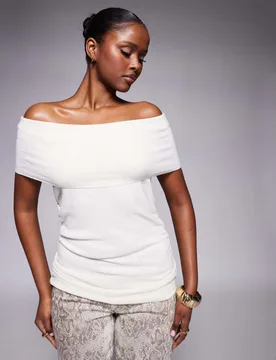 Womens Knitted Bardot Top In Ecru - White - Size X-Small - ASOS DESIGN - FashionsVida