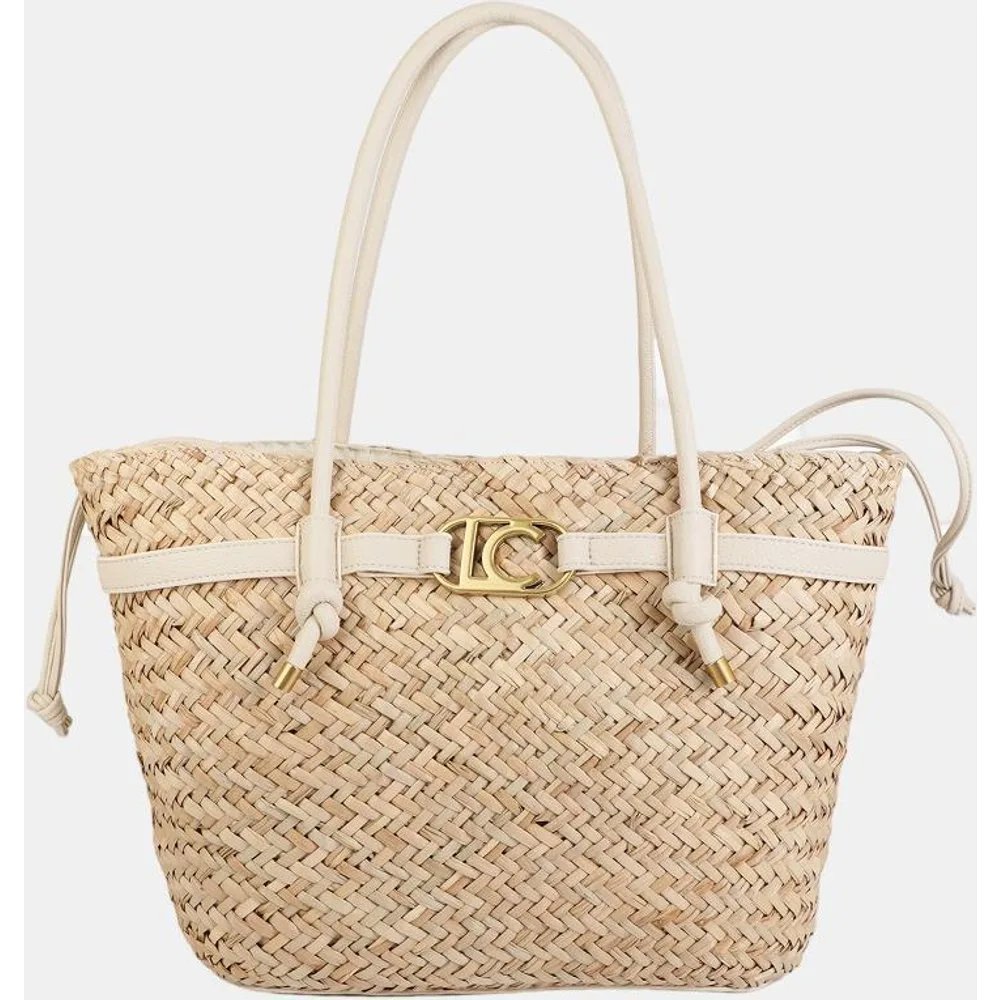 Capazo de rafia con asas largas y detalles efecto piel - Lola Casademunt - FashionsVida