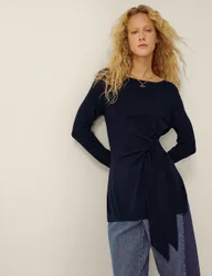 Slash Neck Tie Side Jumper Navy female