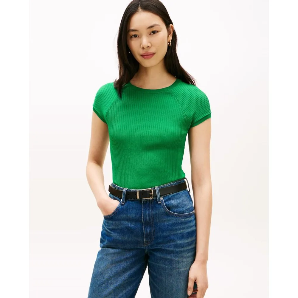 Jersey de mujer de canalé y manga corta ranglan - Tommy Hilfiger - FashionsVida
