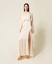 Robe longue en mélange de satin et soie