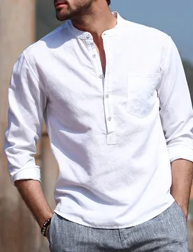 Camisa de manga larga casual y minimalista, transpirable para el otoño M - Shein - FashionsVida