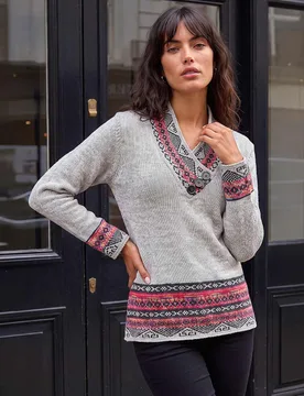 Fair Isle Button Detail Jumper Grey female - Roman - FashionsVida