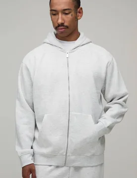 Herren Basic Oversize Zip-Hoodie Sweatshirt Grey Marl Größe Large - boohooMAN - FashionsVida