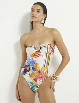 Womens Swimsuit Multi Colour Tropical Print Swimwear - Multicolour Nylon - Size 12 Uk - River Island - FashionsVida
