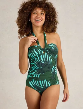 Printed Padded Bandeau Swimsuit Green Mix female - White stuff - FashionsVida