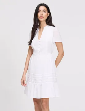 Pure Cotton Textured Mini Tiered Dress White female - Finery London - FashionsVida