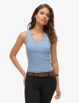 Superdry Damen Athletic Essentials Tanktop mit Spitzenbesatz Hellblau - Größe: 6-8 - 24.99 - FashionsVida