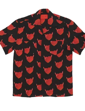 Camicia Manica Corta Uomo Aop Hearts Shirt Black/red - VISION OF SUPER - FashionsVida