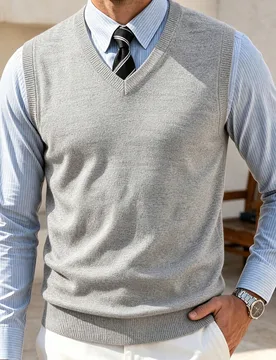 Chaleco de punto casual y versátil de cuello en V de unicolor para hombre de ALTZTAR XS - Shein - FashionsVida