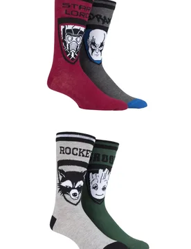 Pair Assorted Marvel Guardians of the Galaxy Groot, Rocket, Star-Lord and Drax Cotton Socks Men's 11-13 Mens - - Assorted - Size: 11-13 Mens - Film & TV Characters - FashionsVida