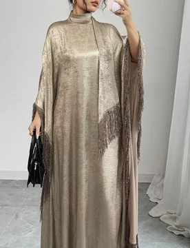 Vestido elegante y de moda con cuello alto suelto y flecos M - Shein - FashionsVida