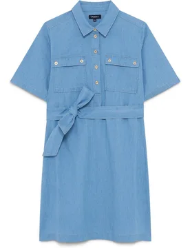 Vestido corto con bolsillos y cintura fruncido - Caroll - FashionsVida