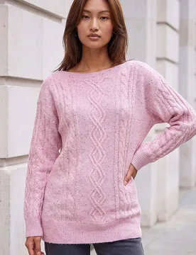 Women's Sequin Cable Knit Jumper in Light Pink Size: 20 - Light Pink - Size: 20 - Roman - FashionsVida