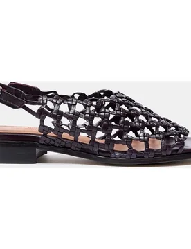 Sandalia plana de mujer en piel trenzada y elástico - Naguisa - FashionsVida