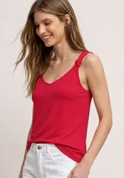 Top mit V-Neck und Knotendetail female Rot
