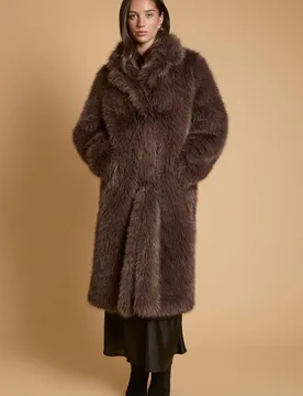 Women's Faux Fur Midi Coat in Chocolate Size: 12 - Chocolate - Size: 12 - OASIS - FashionsVida