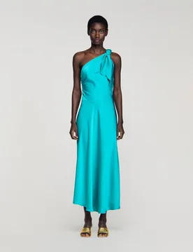 Vestido largo satinado asimétrico con nudo - sandro - FashionsVida