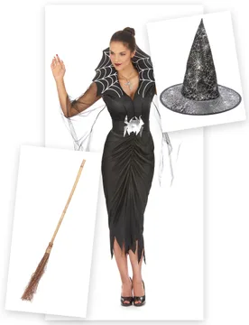 Enganliegendes Hexenkostüm Spinnenkönigin schwarz-silber - BCI - FashionsVida