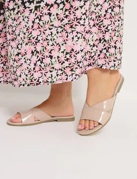 Women's Faux Leather Mule Sandals In Wide E Fit in Nude Size: 6E - Nude - Size: 6E - Yours - FashionsVida
