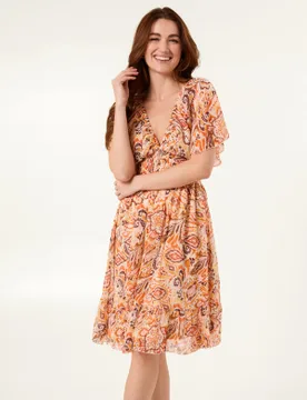 V Neck Shirred Waist Mini Dress - L/XL / ORANGE - female - Blue Vanilla - FashionsVida