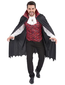 Eleganter Vampir Halloween Herrenkostüm schwarz-rot-weiss - KARNEVAL-MEGASTORE - FashionsVida