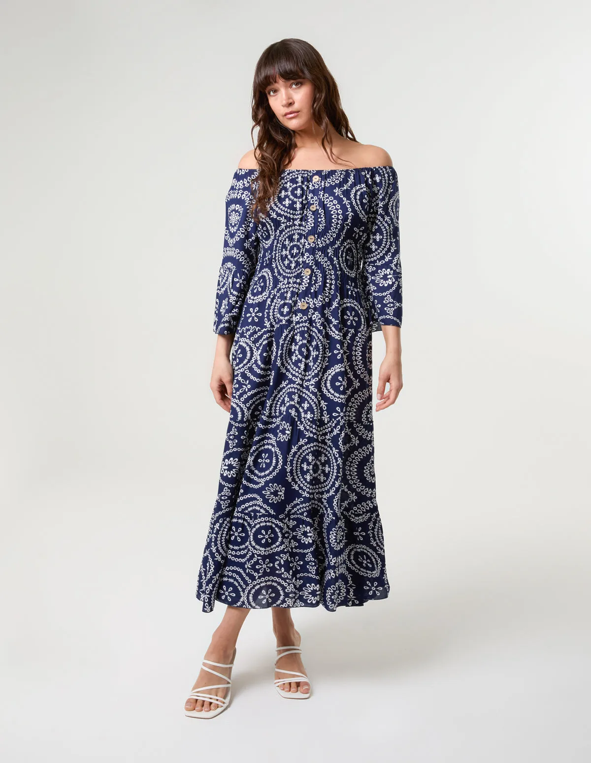 Bardot Coconut Button Maxi Dress - S / NAVY - female - Blue Vanilla - FashionsVida