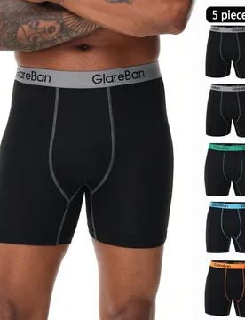 Conjunto de 5 calzoncillos bóxer de longitud media para hombre, ropa interior de alta calidad, calzoncillos bóxer suaves de marca. L - Shein - FashionsVida