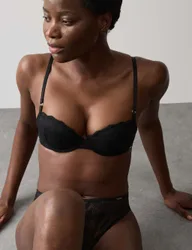 Savannah Lace Wired Push-Up Balcony Bra A-E Black female
