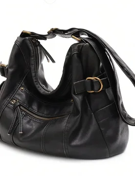 Bolso de hombro y mensajero de lujo para mujer, cuero PU suave y holgado, correa larga, bolso cruzado, bolso grande casual para ir al trabajo, uso dia - Shein - FashionsVida