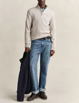 Pure Cotton Casual Half Zip Jumper Beige male - Gant - FashionsVida