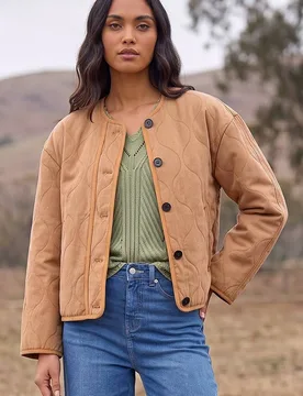 Women's Cotton Twill Quilted Jacket in Stone Size: 20 - Stone - Size: 20 - Roman - FashionsVida
