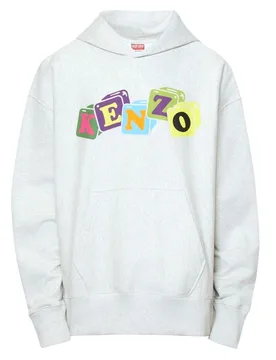 Mens Coloured Block Logo Grey Hoodie Cotton - Size Medium - Kenzo - FashionsVida