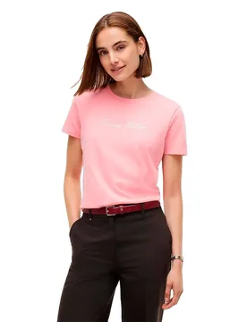 Maglietta A Maniche Corte Script Regular Fit Plus Size Carnation Pink 2X - Tommy hilfiger - FashionsVida