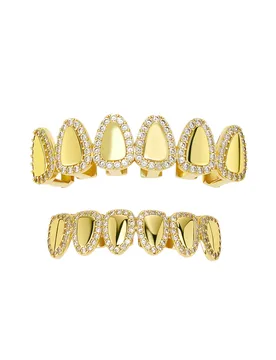Iced Out 6 Teeth Grillz Square Tooth Cover CZ Zircon Teeth Jewelry Hip Hop Style Mouth Accessories Party Fashion Jewelry - Aliexpress - FashionsVida