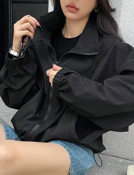Chaqueta con cremallera, cordón ajustable y hombros caídos, ropa de otoño XL - Shein - FashionsVida