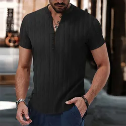 Men's Stand Collar Button Decoration Cool Short Sleeve Polo Shirt Fashionable Casual Personalized Design Trendy Tops S-3XL