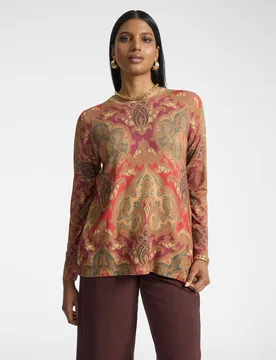 Jersey de mujer de cuello redondo estampado línea en a longitud media - Elena Miró - FashionsVida